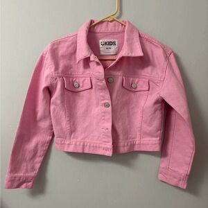 Kids Pink Denim Jacket by - Cropped Button-Front